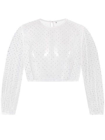 Langarm Bluse mit Glitzersteinen und Rundhals